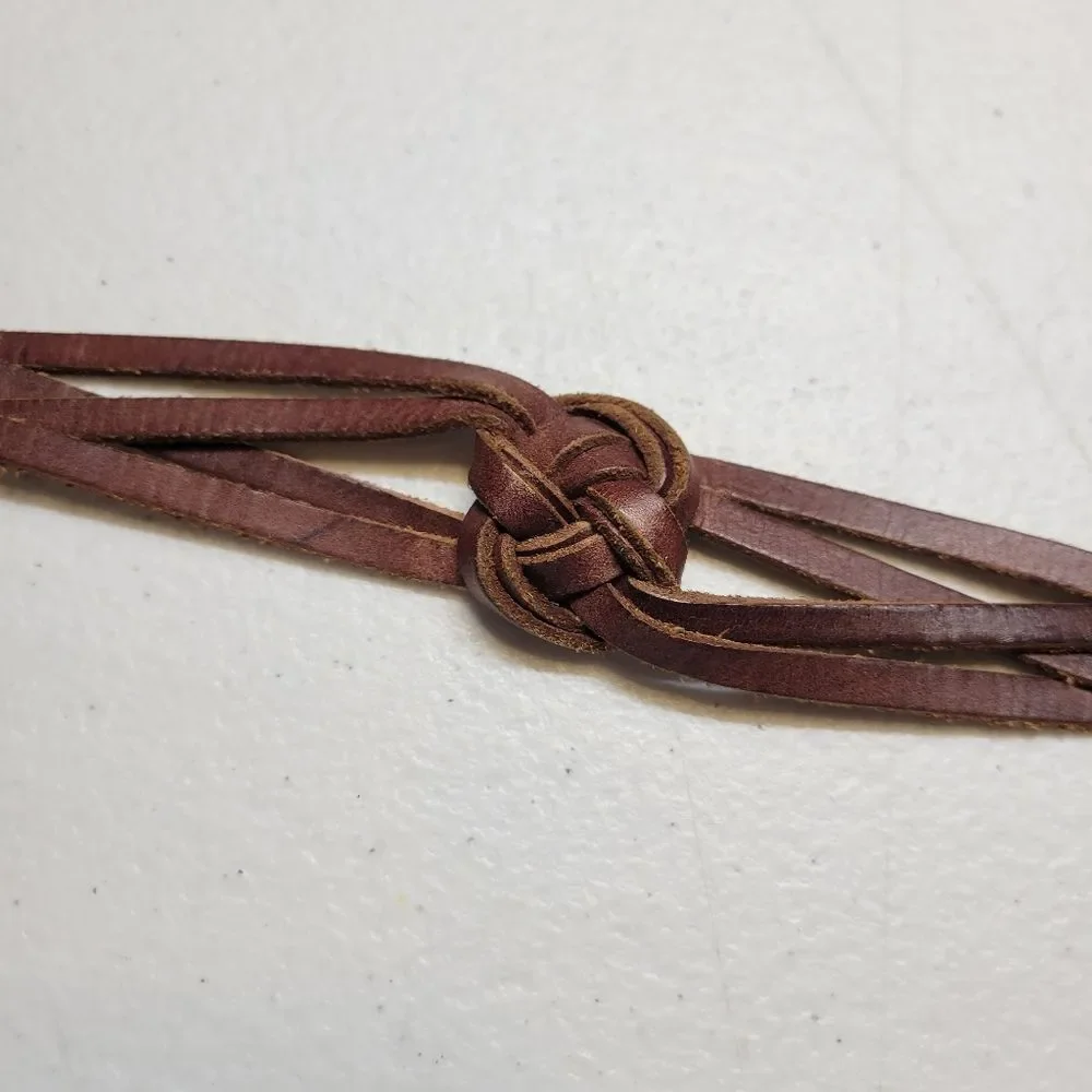Vintage Plus Size Braided Brown Leather Belt Boho Waist 43-51